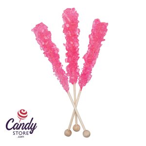 Bright Pink Bubble Gum Rock Candy Sticks Unwrapped - 100ct