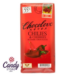 Chocolove Xoxo Chilis & Cherries Dark Chocolate Bars - 12ct