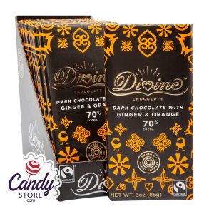 Divine 70% Dark Chocolate With Ginger & Orange 3oz Bar - 12ct