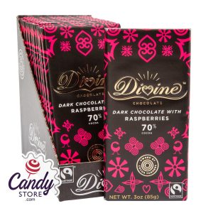 Divine 70% Dark Chocolate With Raspberries 3oz Bar - 12ct