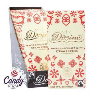 Divine White Chocolate With Strawberries 3oz Bar - 12ct