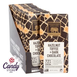 Endangered Species Dark Chocolate With Hazelnut Toffee 3oz Bar - 12ct