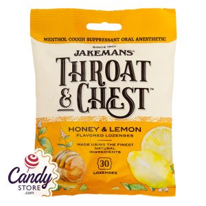 Jakemans Throat & Chest Honey Lemon Cough Drops 30 Pc 4oz Peg Bag - 12ct