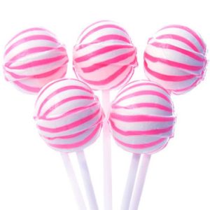 Large Pink Striped Ball Lollipops - 100ct
