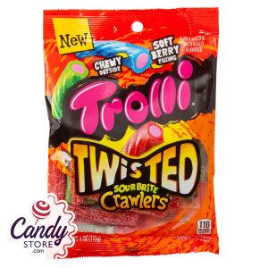 Trolli Twisted Sour Brite Crawlers 4oz Peg Bag - 12ct